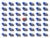Organized rows of white and blue pill capsules. A white and red pill is in the center and turned 45 degrees.