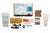 Contents for a “evidence collection kit for sexual assault examination” are displayed on a white background. Left to right: three cotton swabs, two hair combs, two brown envelopes with blank spaces for writing, two white evidence envelopes, tape, colored pencil, two more venlopes, a small box and three swab cases. The box itself is at the top of the image.