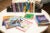 A selection of children’s books on a white table at the Yale Child Study Center.