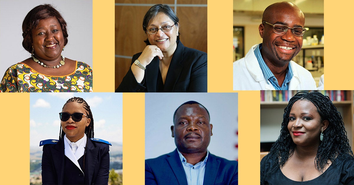 Six headshots of African leaders on a yellow background.