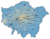 Map depicting average annual NO2 concentrations in 2019, showing decreased concentrations of NO2 from the center of the city, reducing more drastically to safe levels from the city center out